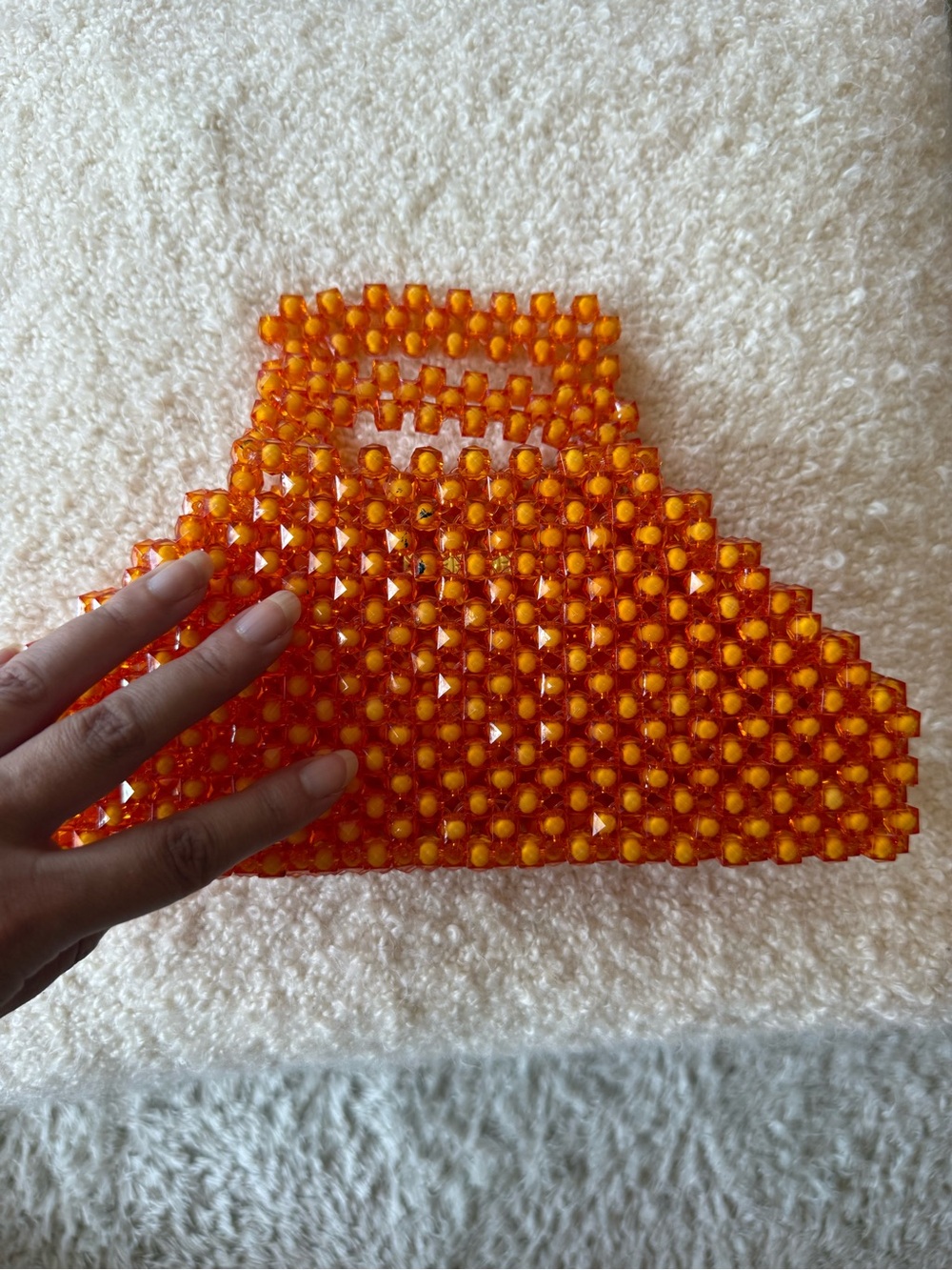 Perade Orange Acrylic Beaded Mini Bag | Handmade | Statement Handbag Clutch